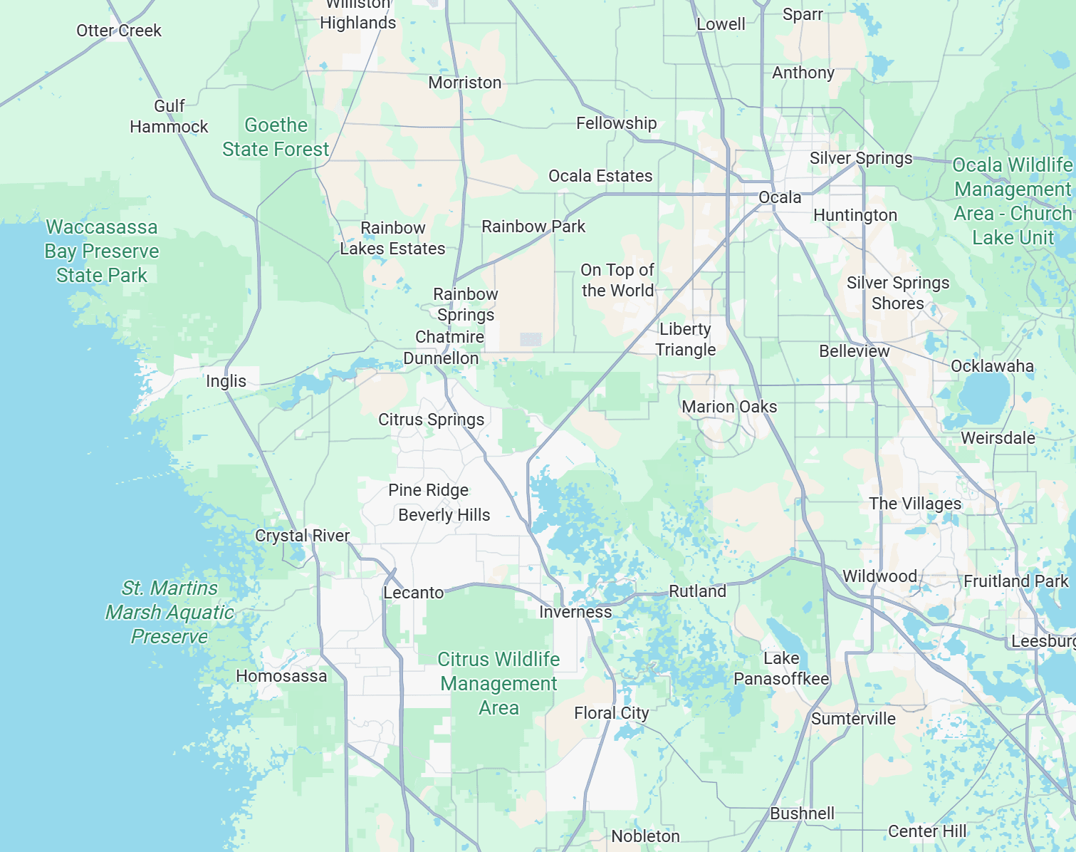 Service area map around Citrus County